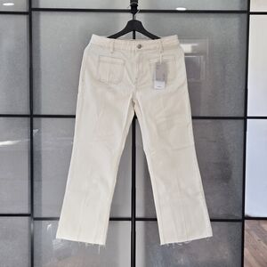 Mango Women's Cream Wide Leg Jeans High Waist Straight Leg Denim Y2K Size 6